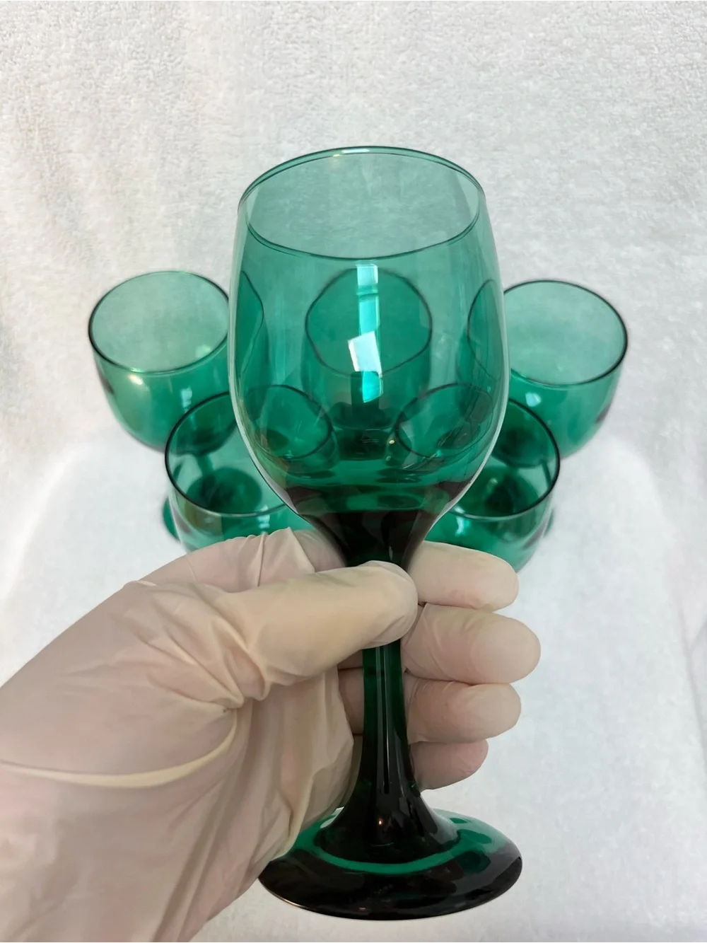 Libbey Juniper Green Wine / Water Glasses Set 6 Vintage Stemware Hold 10 OZ EUC